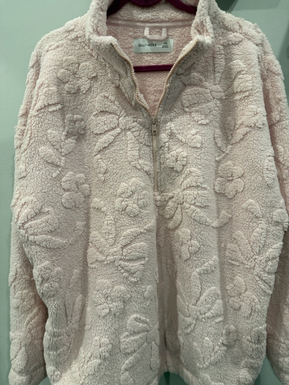 Gilly Hicks Light Pink Floral Sherpa Quarter-Zip Jacket